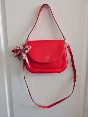 kate spade Red Pebbled Leather Crossbody Bag with Scarf Accent